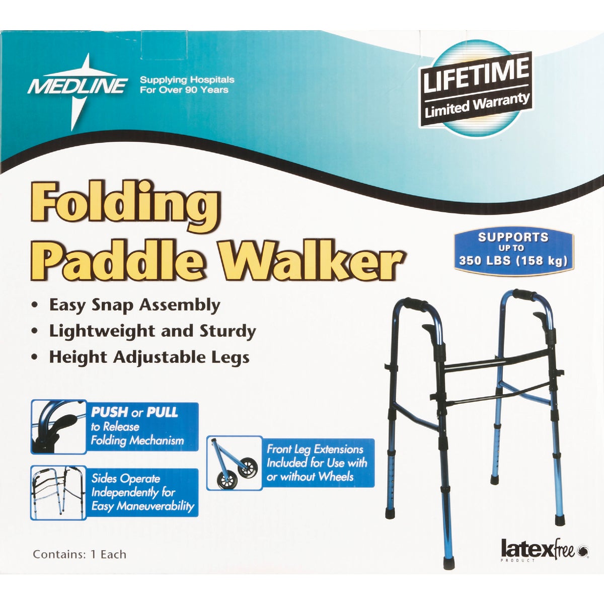 Medline Folding Walker with Wheels