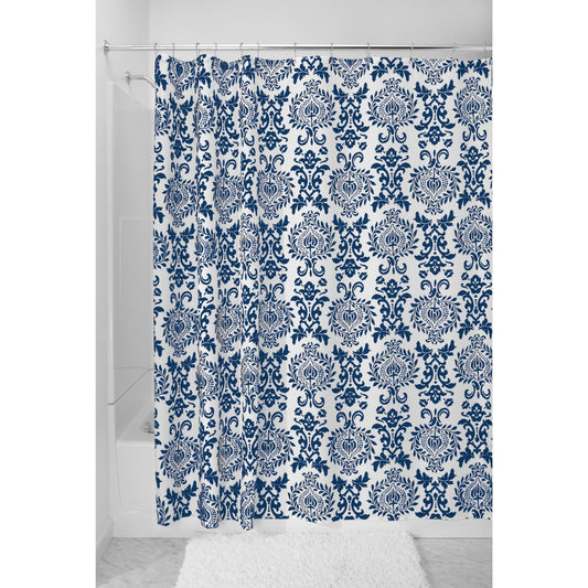 InterDesign York 72 In. x 72 In. Navy Damask 100% Polyester Graphic Fabric Shower Curtain