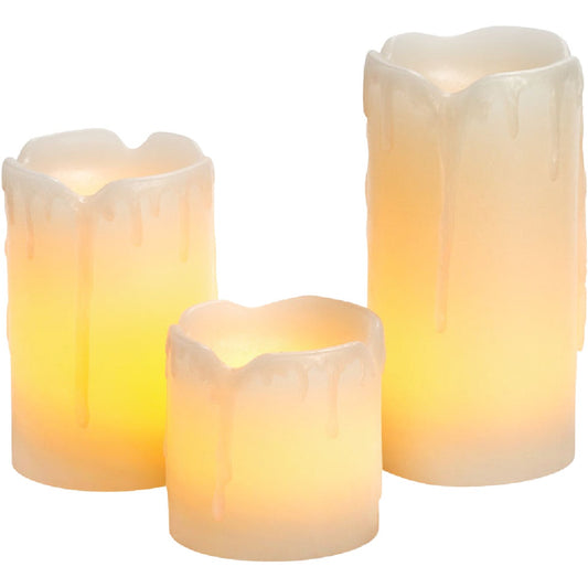 Inglow 2 In. Dia. Cream Wax Mini Pillar Flameless Candle Set (3-Pack)
