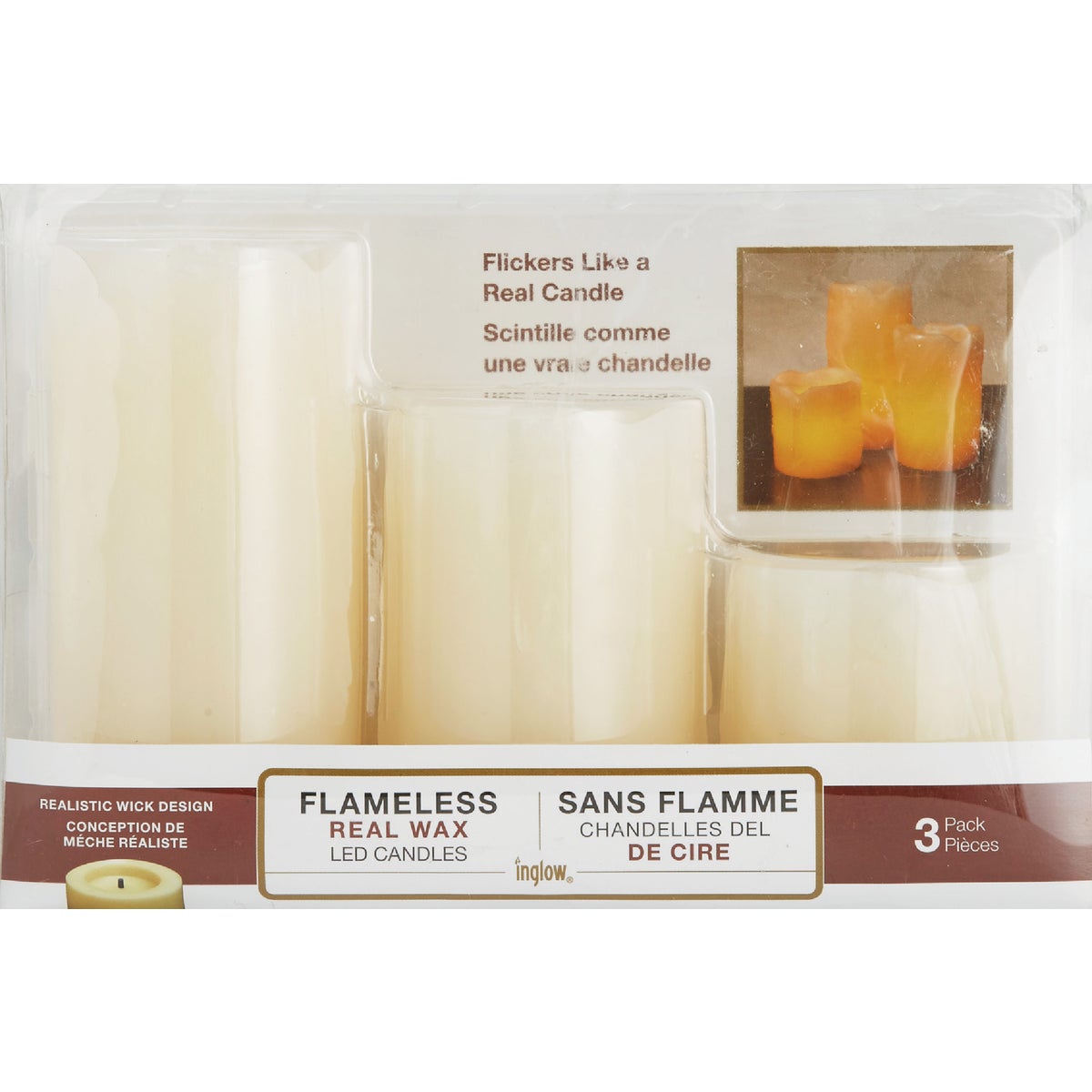 Inglow 2 In. Dia. Cream Wax Mini Pillar Flameless Candle Set (3-Pack)