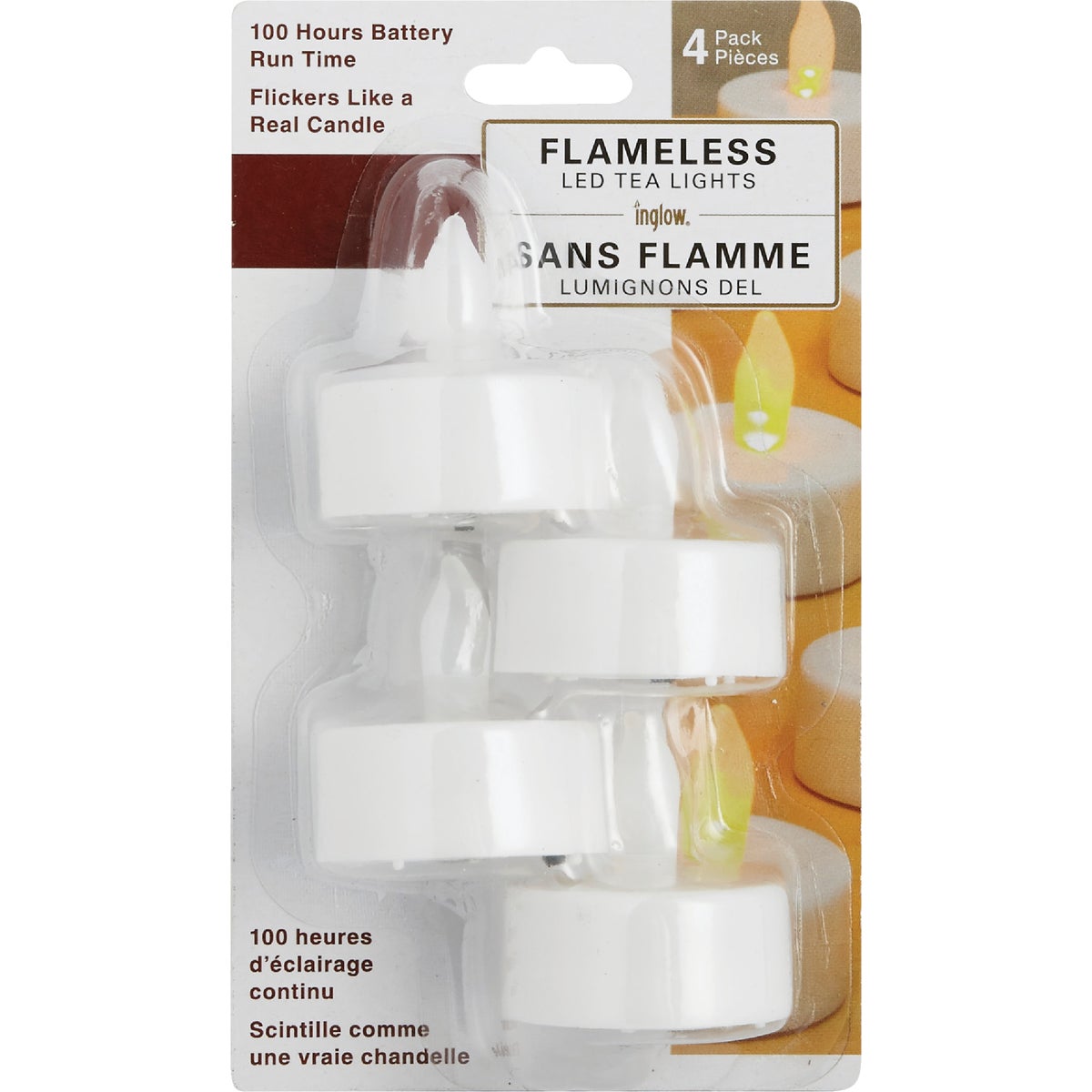 Inglow 0.75 In. H. x 1.25 In. Dia. White Plastic Tea Light Flameless Candle (4-Pack)