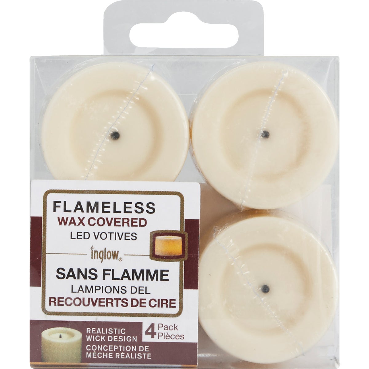 Inglow 0.75 In. H. x 1.25 In. Dia. Cream Wax Mini Votive Flameless Candle (4-Pack)