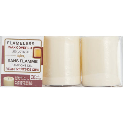 Inglow 1.75 In. H. x 1.25 In. Dia. Cream Wax-Covered Votive Flameless Candle (3-Pack)
