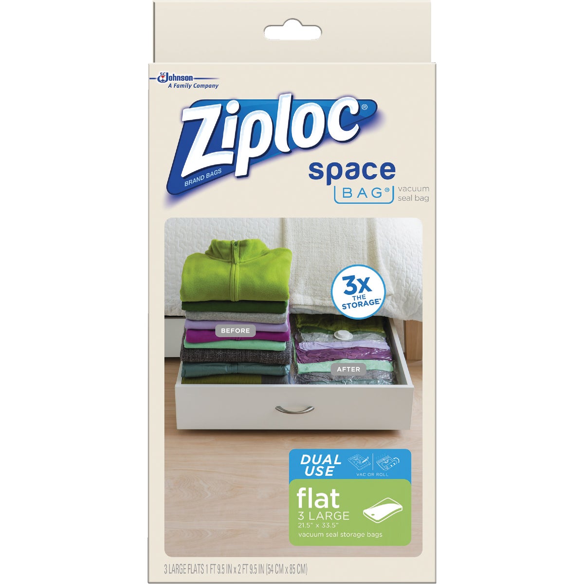 Ziploc Vacuum Seal Flat Storage Space Saving Bag, (3-Pack)