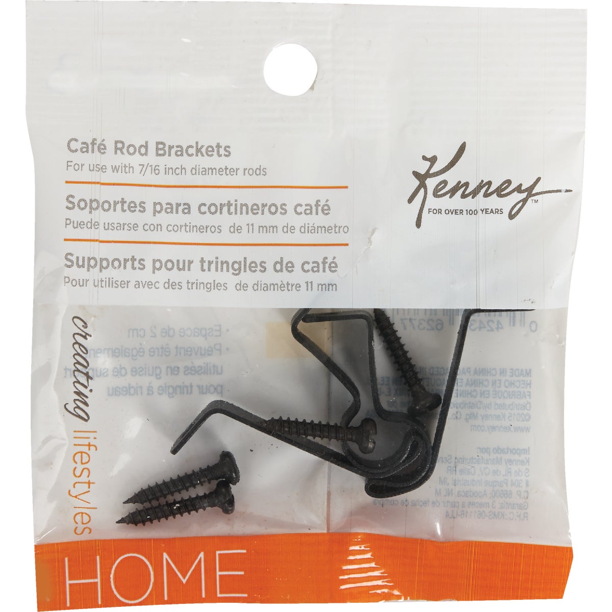 Kenney Black 7/16 In. Cafe Rod Bracket (2-Pack)