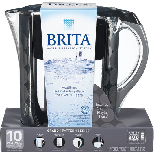 Brita Grand 10-Cup Water Filter Pitcher, Black