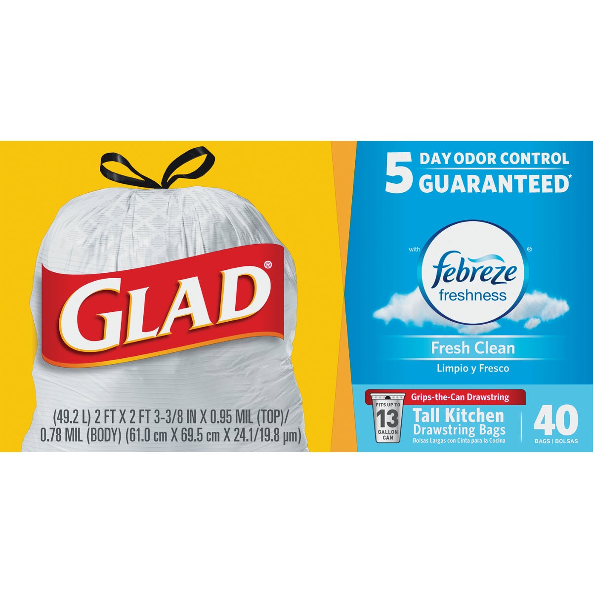 Glad Febreze 13 Gal. Fresh Scent Tall Kitchen White Trash Bag (40-Count)