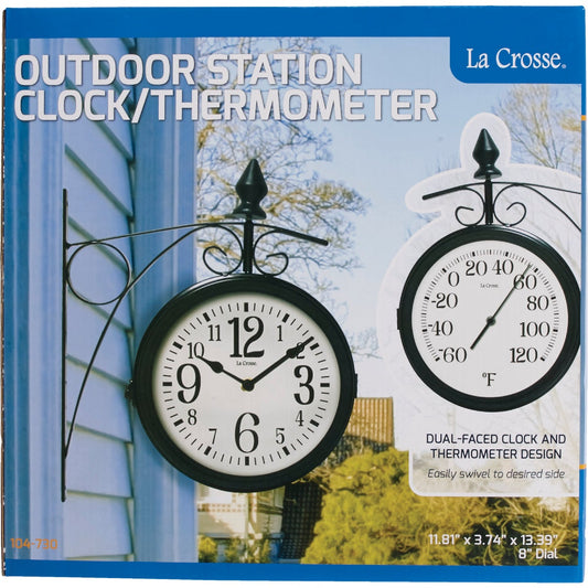 La Crosse Technology 8" Metal Outdoor Clock Thermometer