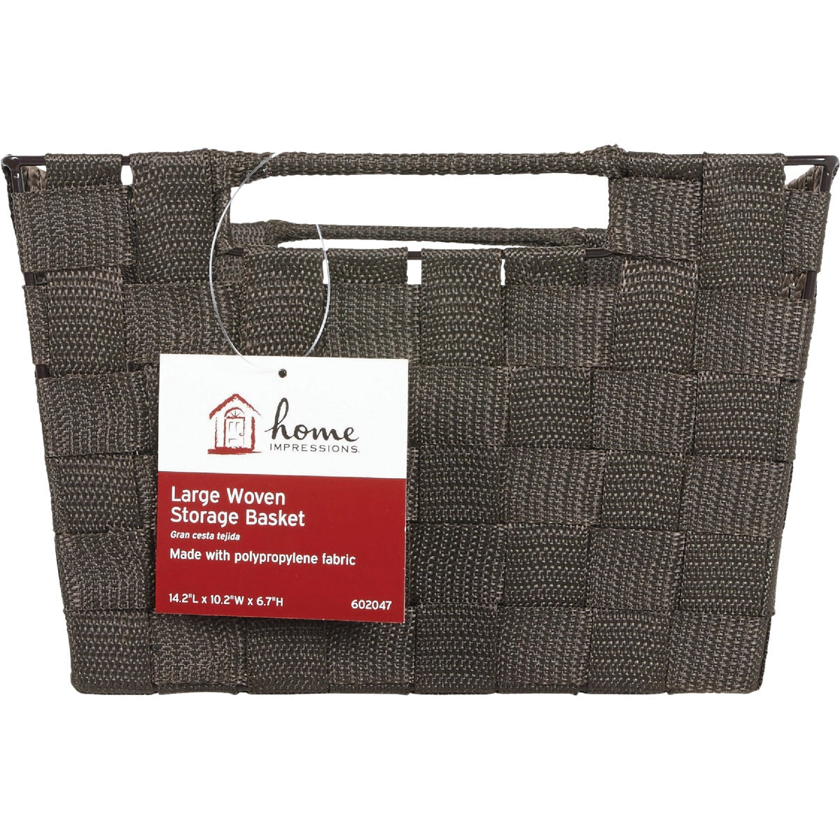 Home Impressions 10 In. W. x 6.75 In. H. x 14 In. L. Woven Storage Basket with Handles, Brown