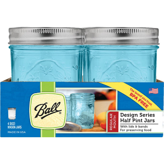 Ball Collection Elite 1/2 Pint Regular Mouth Antique Blue Mason Canning Jar (4-Count)