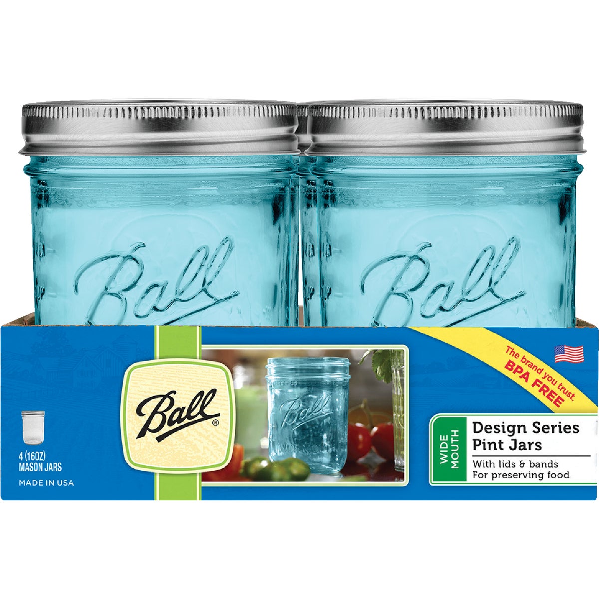 Ball Collection Elite 1 Pint Wide Mouth Antique Blue Mason Canning Jar (4-Count)