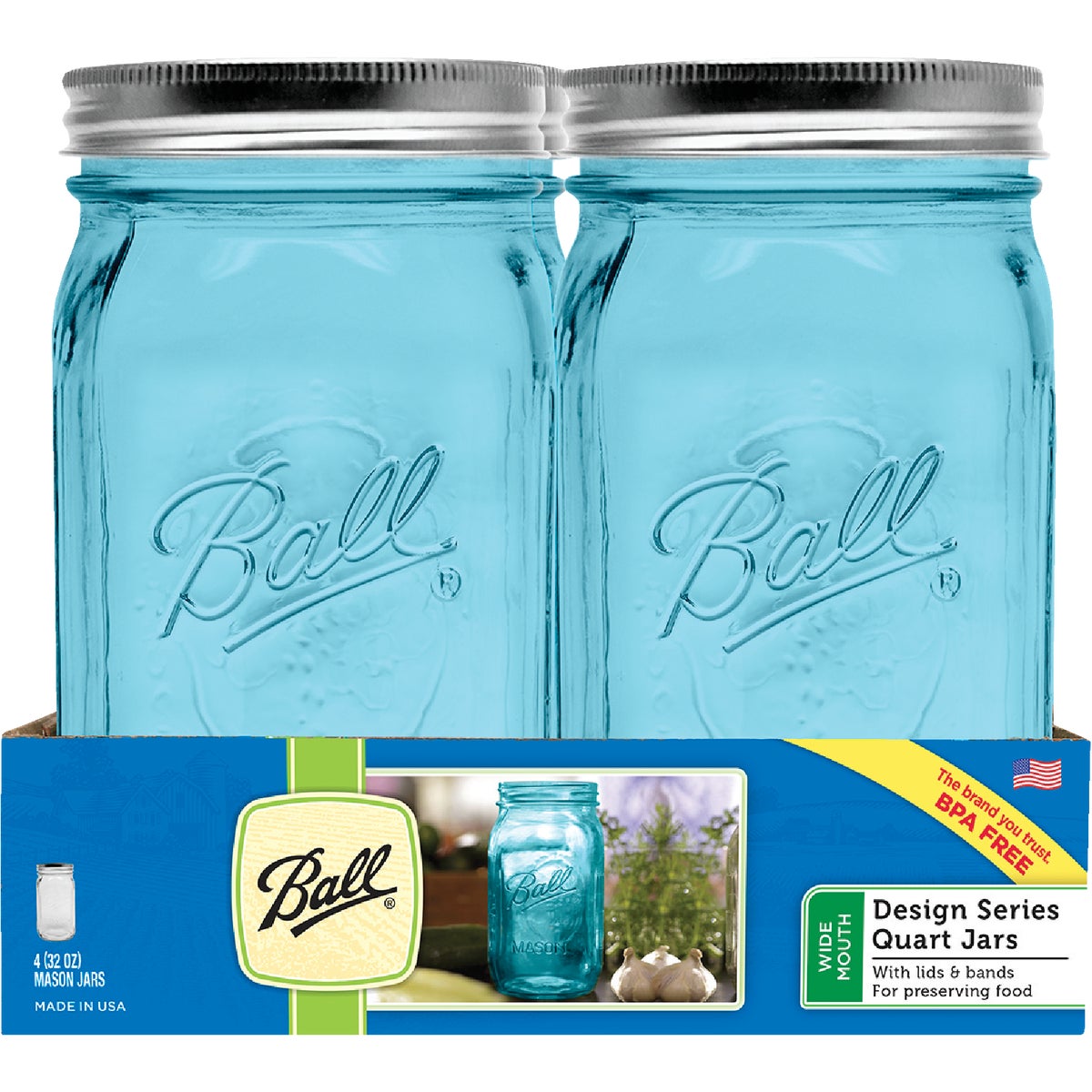 Ball Collection Elite 1 Quart Wide Mouth Antique Blue Mason Canning Jar (4-Count)