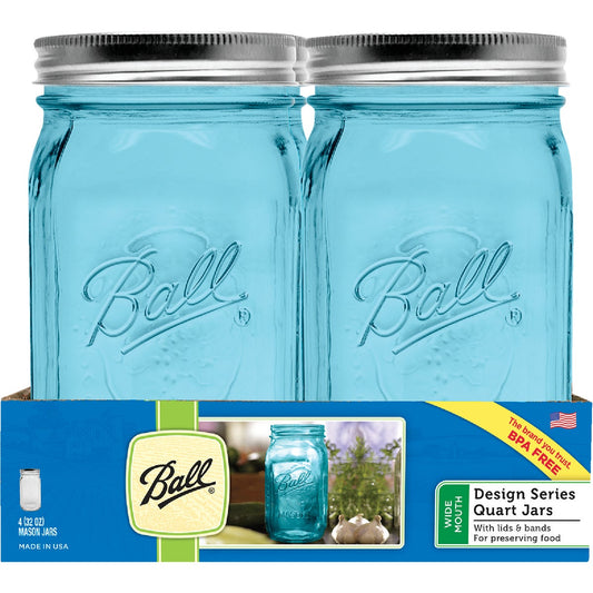 Ball Collection Elite 1 Quart Wide Mouth Antique Blue Mason Canning Jar (4-Count)