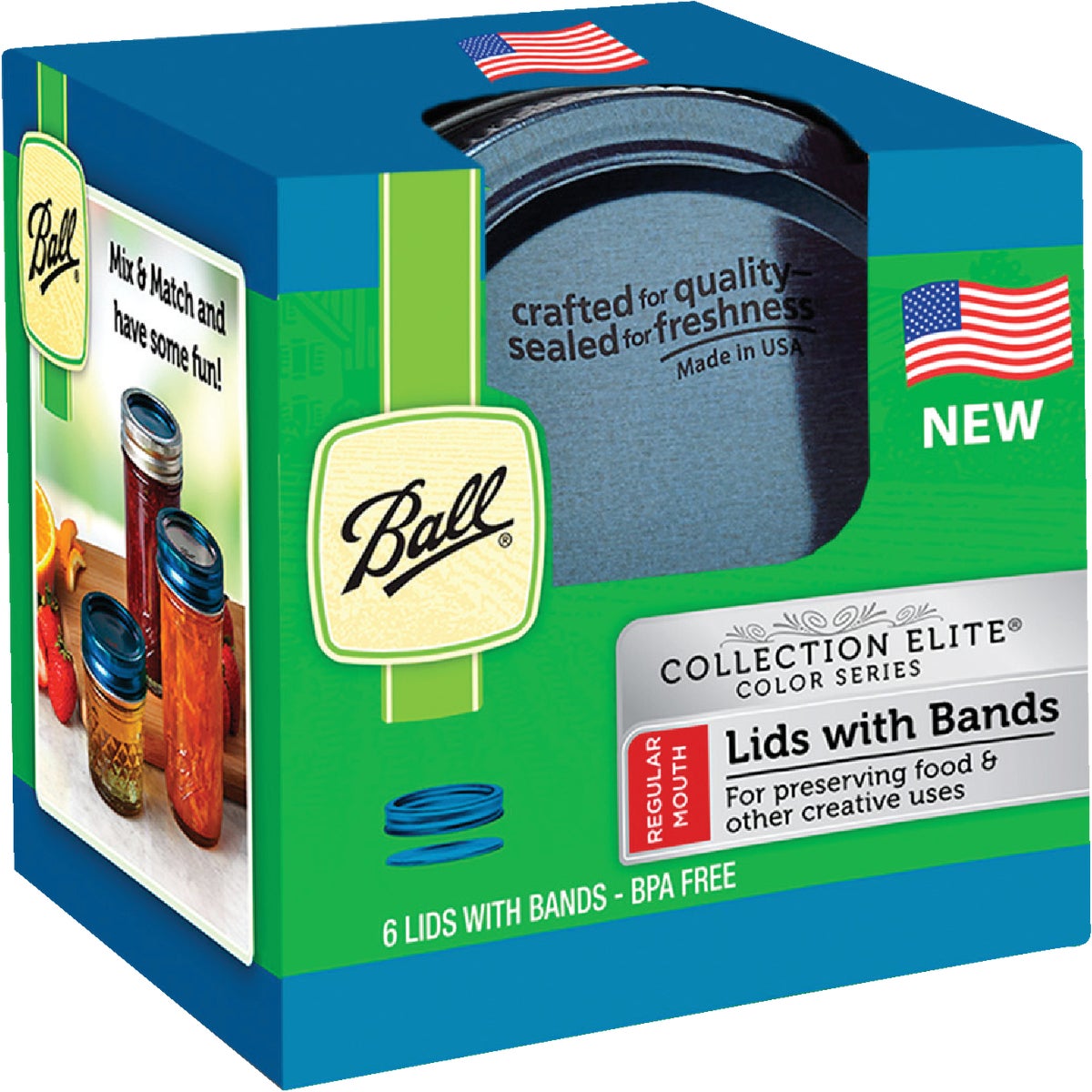 Ball Collection Elite Regular Mouth Blue Mason Canning Lid with Band (6-Count)