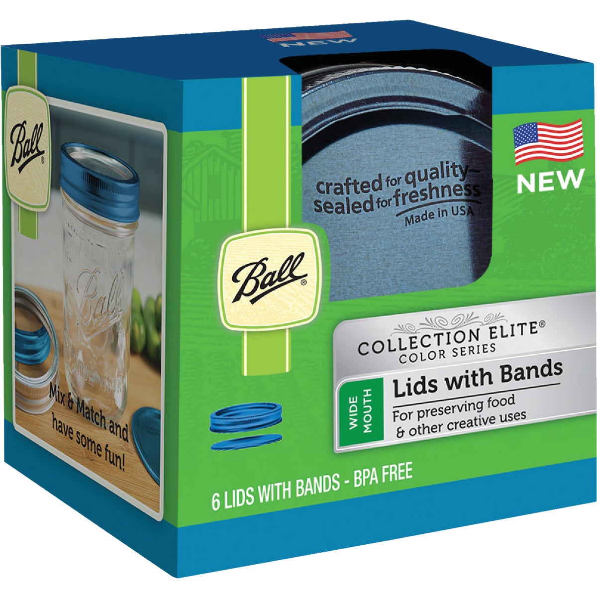 Ball Collection Elite Wide Mouth Blue Mason Canning Lid with Band (6-Count)