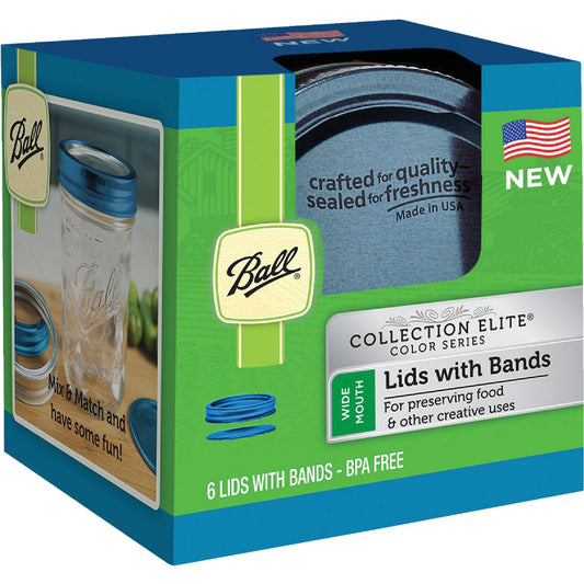 Ball Collection Elite Wide Mouth Blue Mason Canning Lid with Band (6-Count)