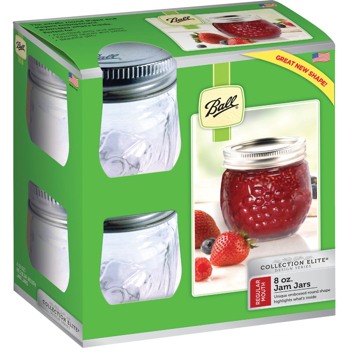 Ball Collection Elite 8 Oz. Glass Jam or Jelly Jar, (4-Pack)