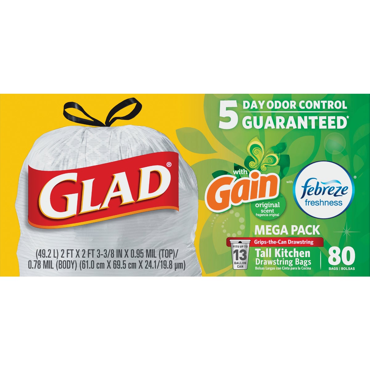 Glad Febreze 13 Gal. Gain Tall Kitchen White Trash Bag (80-Count)