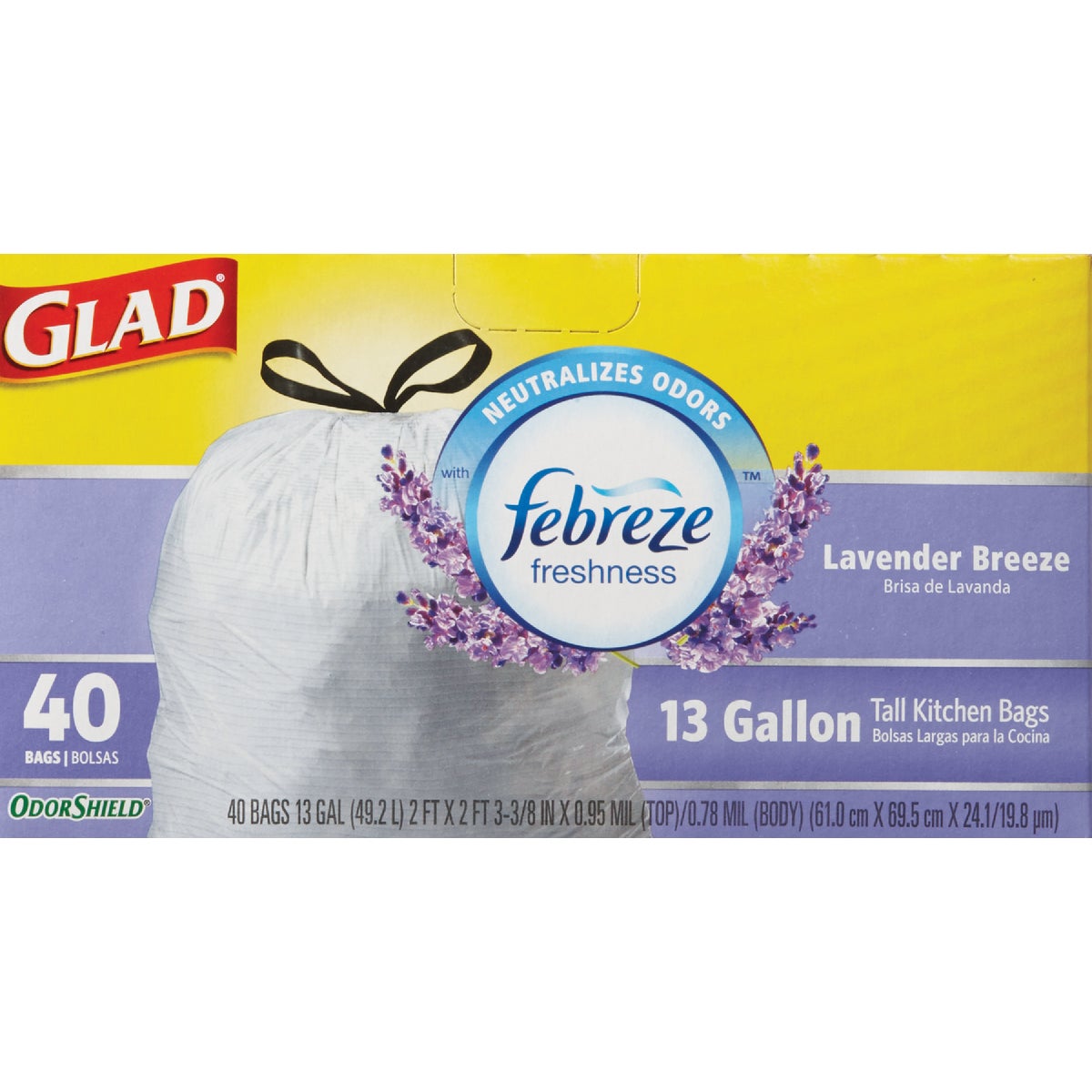 Glad Febreze 13 Gal. Lavender Tall Kitchen White Trash Bag (40-Count)