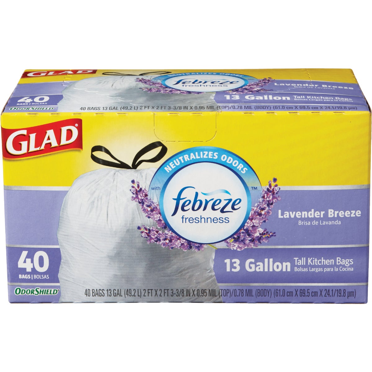 Glad Febreze 13 Gal. Lavender Tall Kitchen White Trash Bag (40-Count)