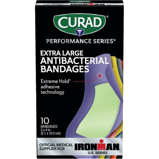 Curad Performance Series Antibacterial Bandages, XL, 2 In. x 4 In., Assorted Colors (10 Ct)