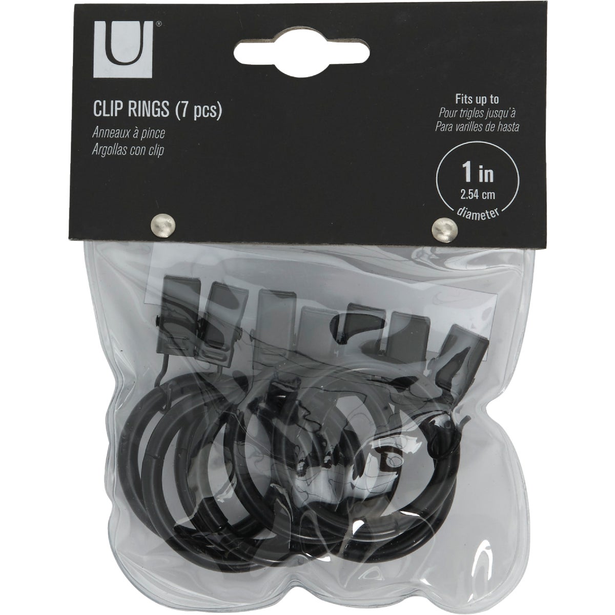 Umbra 1 In. Clip Curtain Ring, Black (7-Pack)