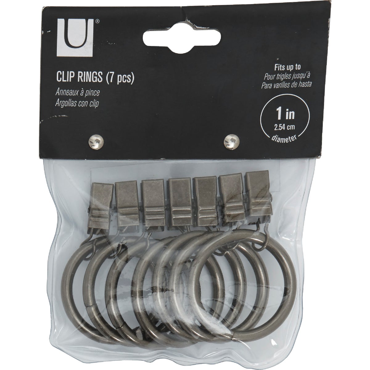 Umbra 1 In. Clip Curtain Ring, Pewter (7-Pack)