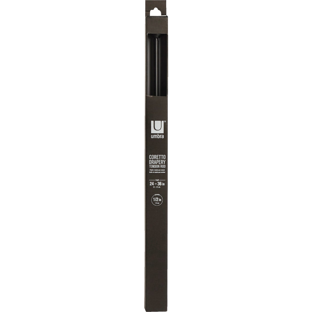 Umbra Coretto 24 In. To 36 In. 1/2 In. Drapery Tension Rod, Matte Black