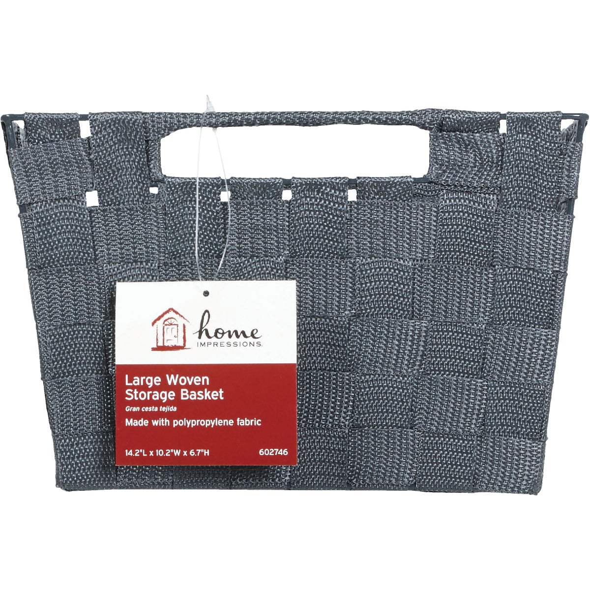 Home Impressions 10 In. W. x 6.75 In. H. x 14 In. L. Woven Storage Basket with Handles, Gray