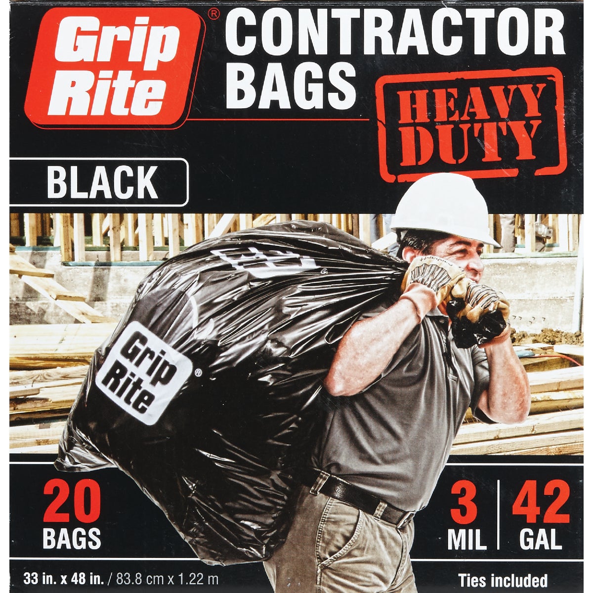 Grip-Rite 42 Gal. Heavy-Duty Contractor Black Trash Bag (20-Count)