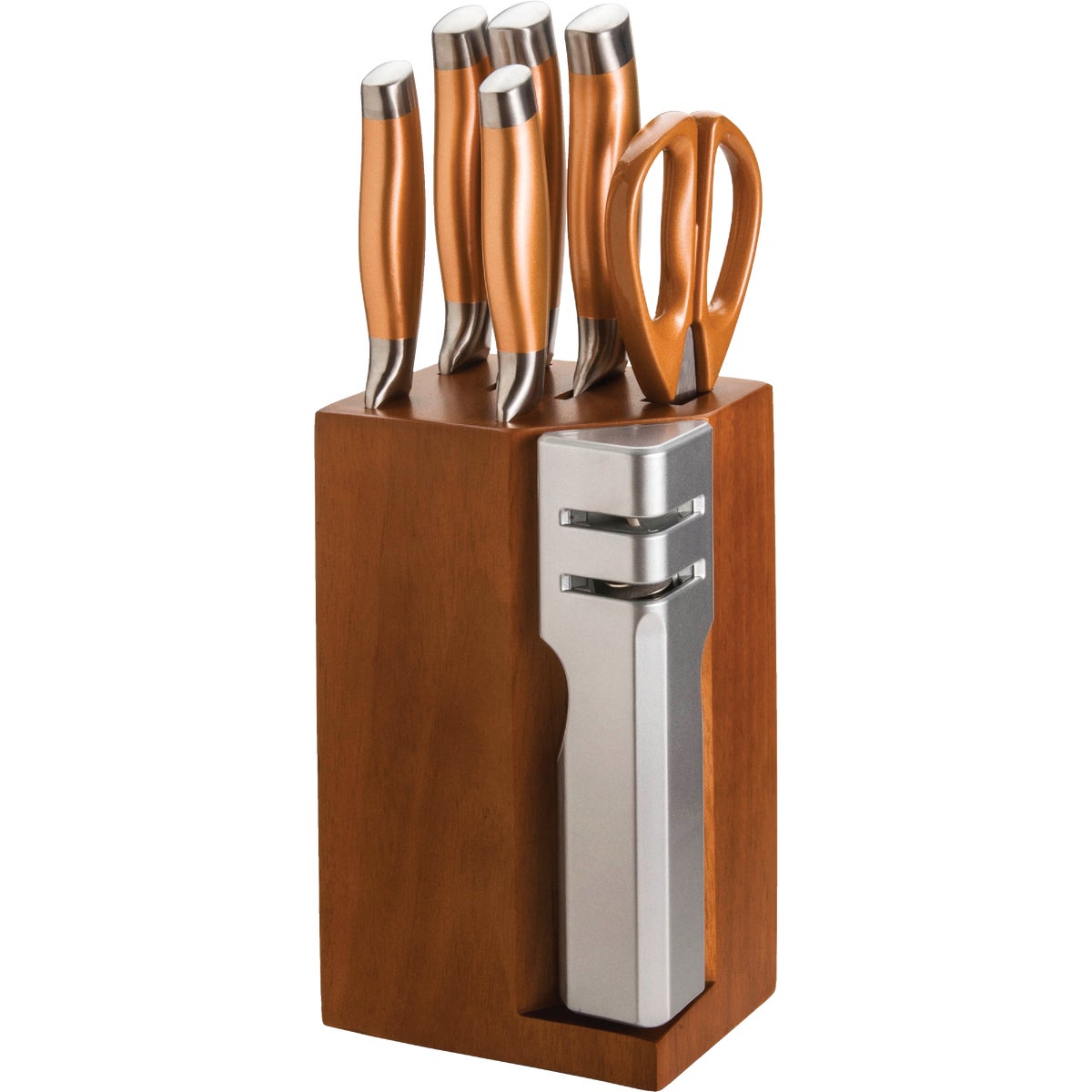 New England Cutlery Stainless Steel Blade Knife Set with Block (7-Piece)