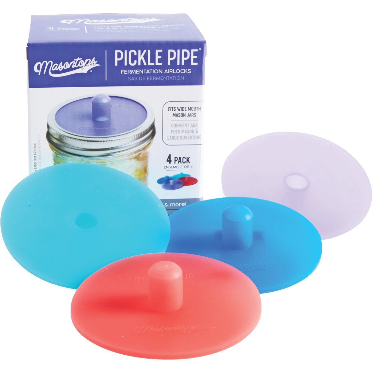 Masontops Wide Mouth Pickle Pipe Silicone Mason Jar Canning Lid (4-Pack)