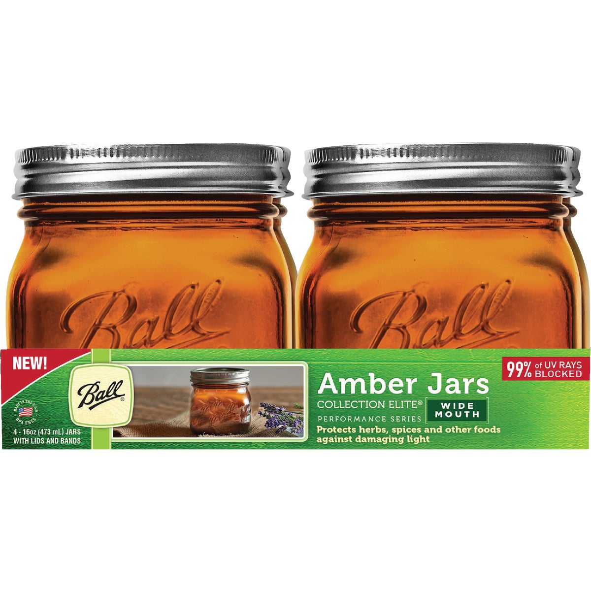 Ball Collection Elite Pint Wide Mouth Amber Canning Jar (4-Count)