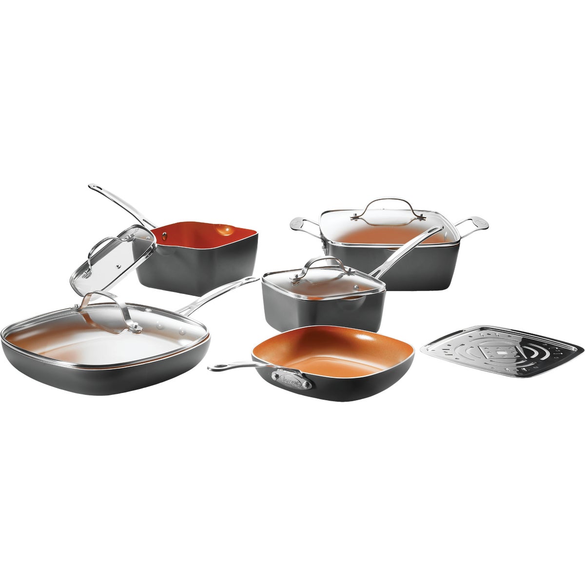 Gotham Steel Gray Non-Stick Aluminum Square Cookware Set (10-Piece)