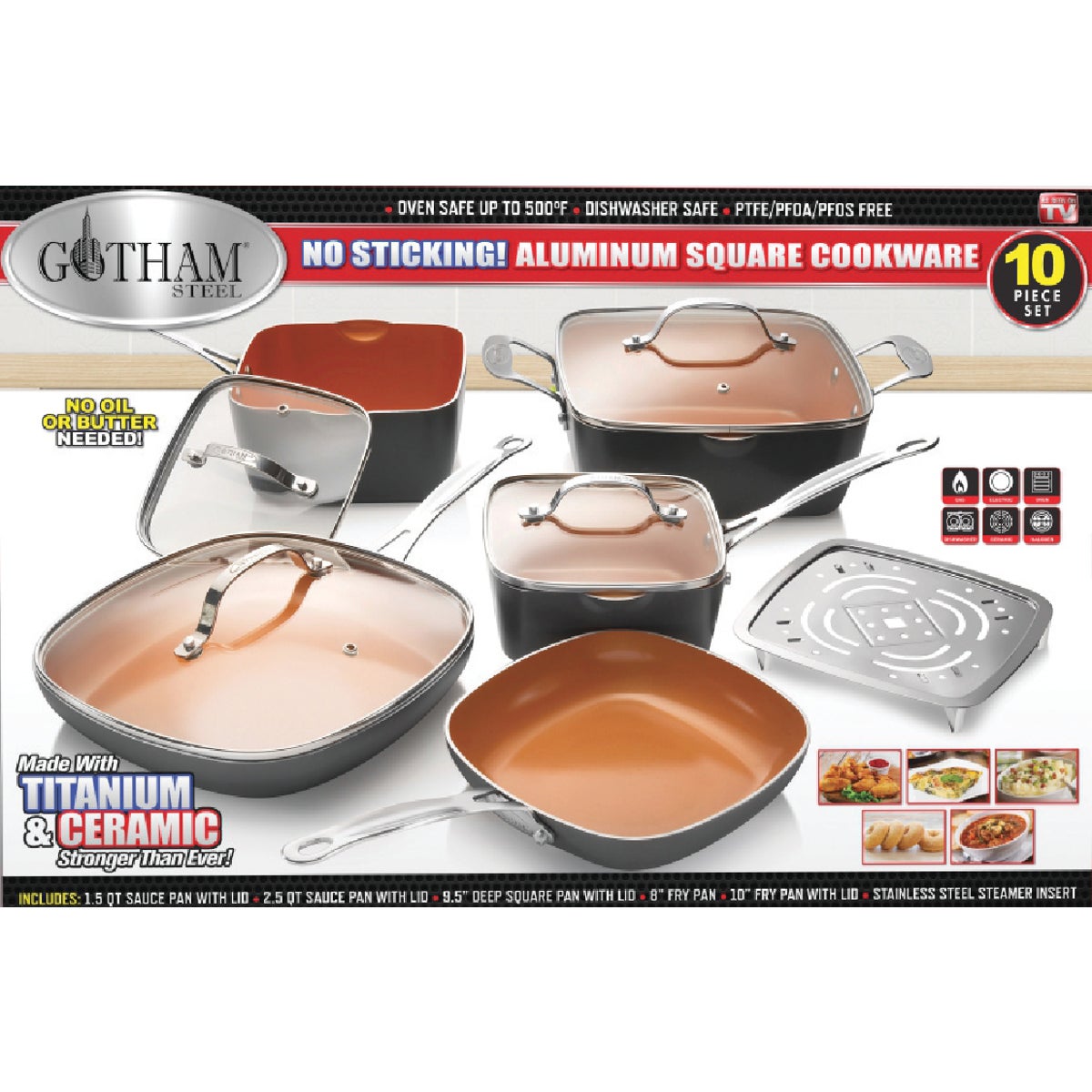 Gotham Steel Gray Non-Stick Aluminum Square Cookware Set (10-Piece)