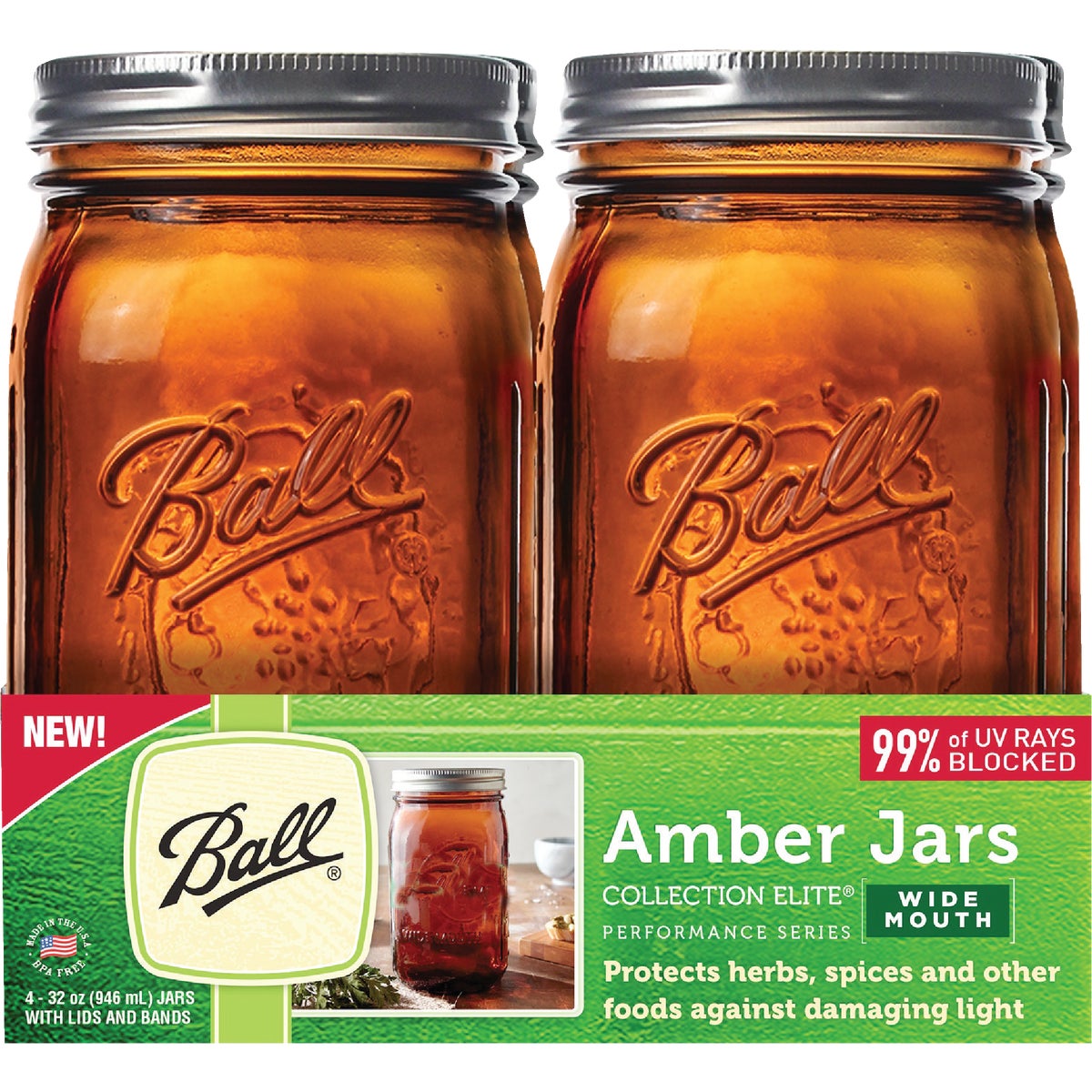 Ball Collection Elite Quart Wide Mouth Amber Canning Jar (4-Count)