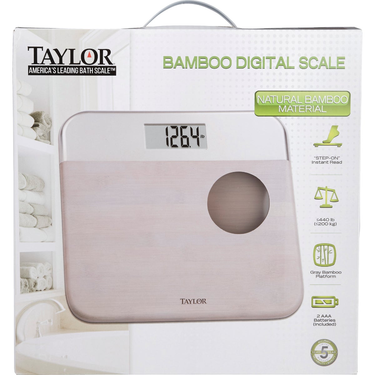 Taylor Digital 440 Lb. Bamboo/Metal Bath Scale, Gray