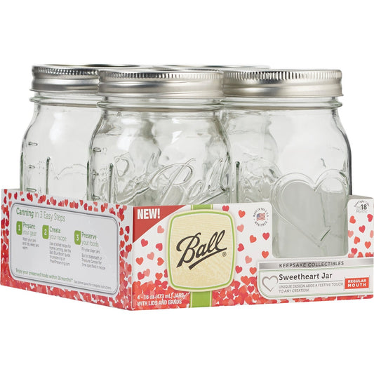 Ball Pint Regular Mouth Sweetheart Keepsake Canning Jar (4-Count)