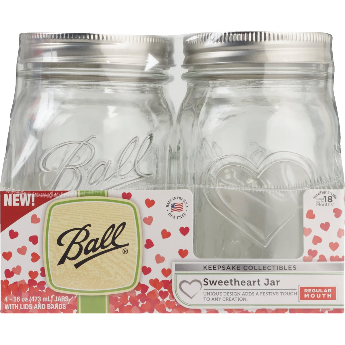 Ball Pint Regular Mouth Sweetheart Keepsake Canning Jar (4-Count)