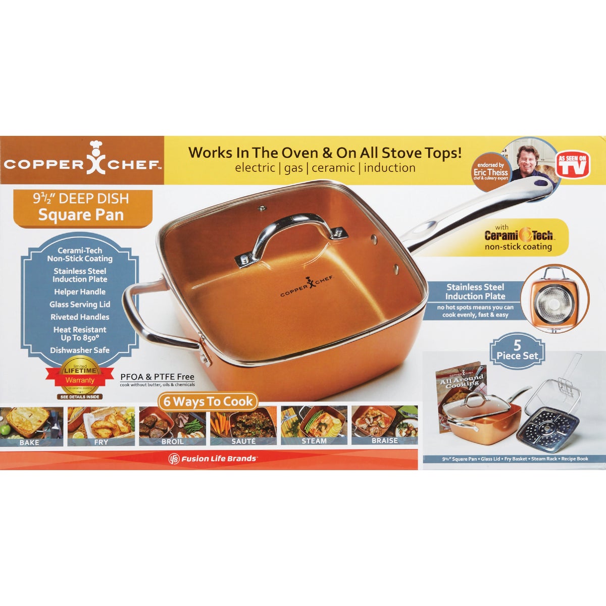 Copper Chef 9.5 In. Copper Non-Stick Square Fry Pan with Lid