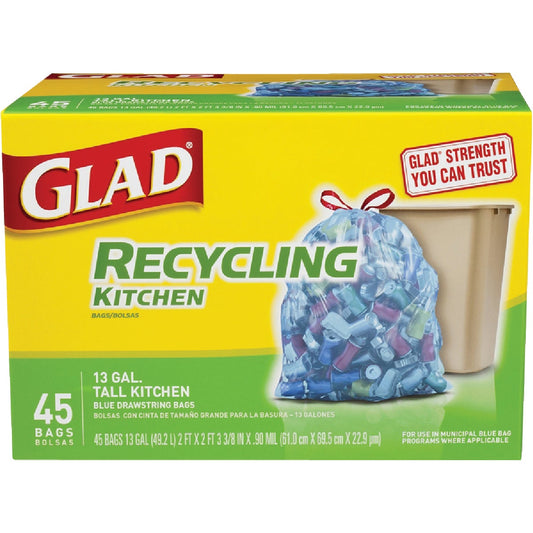 Glad Recycling 13 Gal. Tall Kitchen Blue Trash Bag (45-Count)