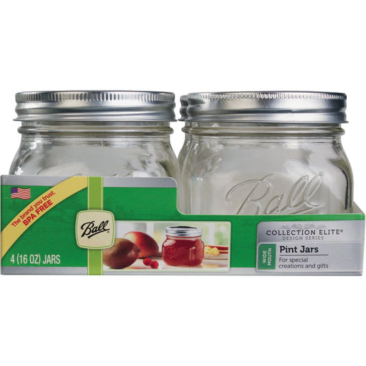 Ball Collection Elite 1 Pint Wide Mouth Mason Canning Jar (4-Count)