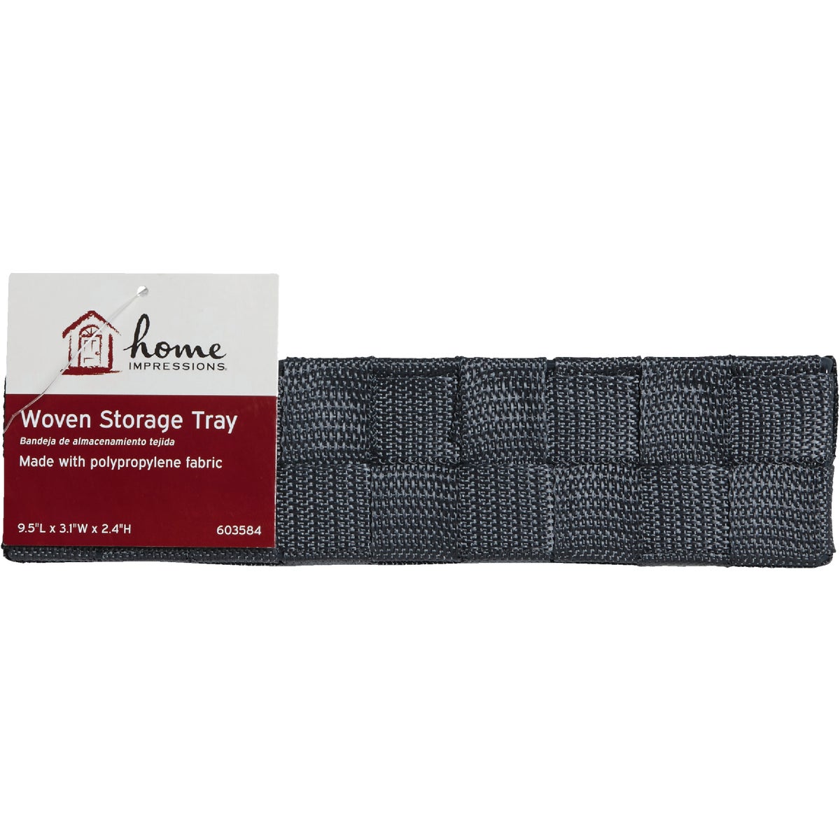 Home Impressions 3.25 In. W. x 2.25 In. H. x 9.5 In. L. Woven Storage Tray, Gray