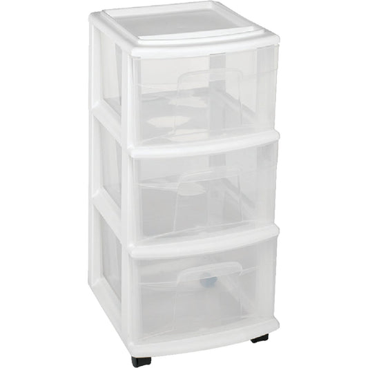 Homz 12 In. x 27 In. x 14 In. White 3-Drawer Storage Unit with Castors