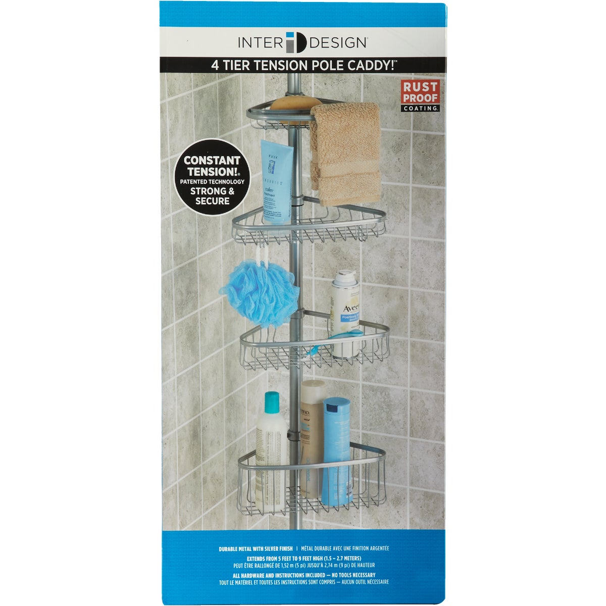 iDesign York Tension 4-Shelf Silver Shower Caddy