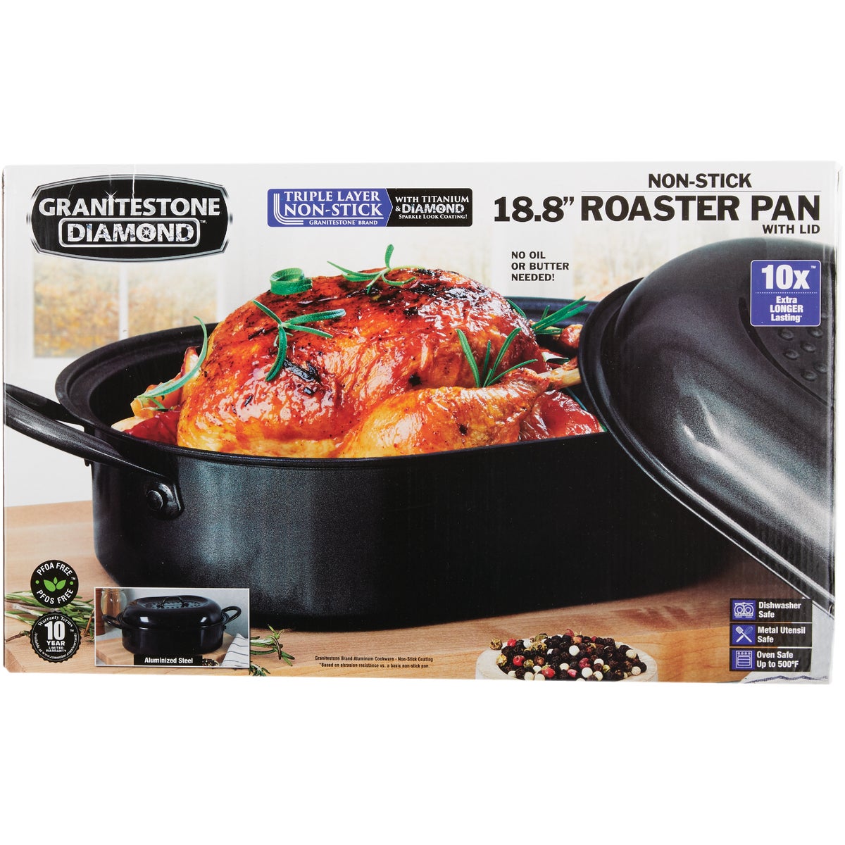 GraniteStone Diamond 18 In. Non-Stick Covered Roaster