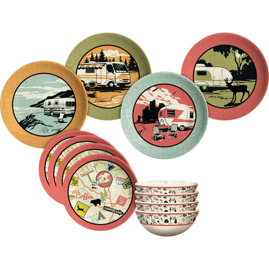 Camp Casual 100% Melamine Retro Vintage RV Dinnerware Set (12 Piece)