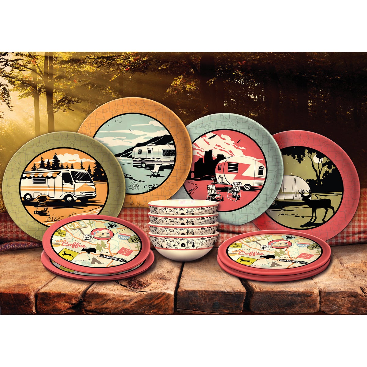 Camp Casual 100% Melamine Retro Vintage RV Dinnerware Set (12 Piece)