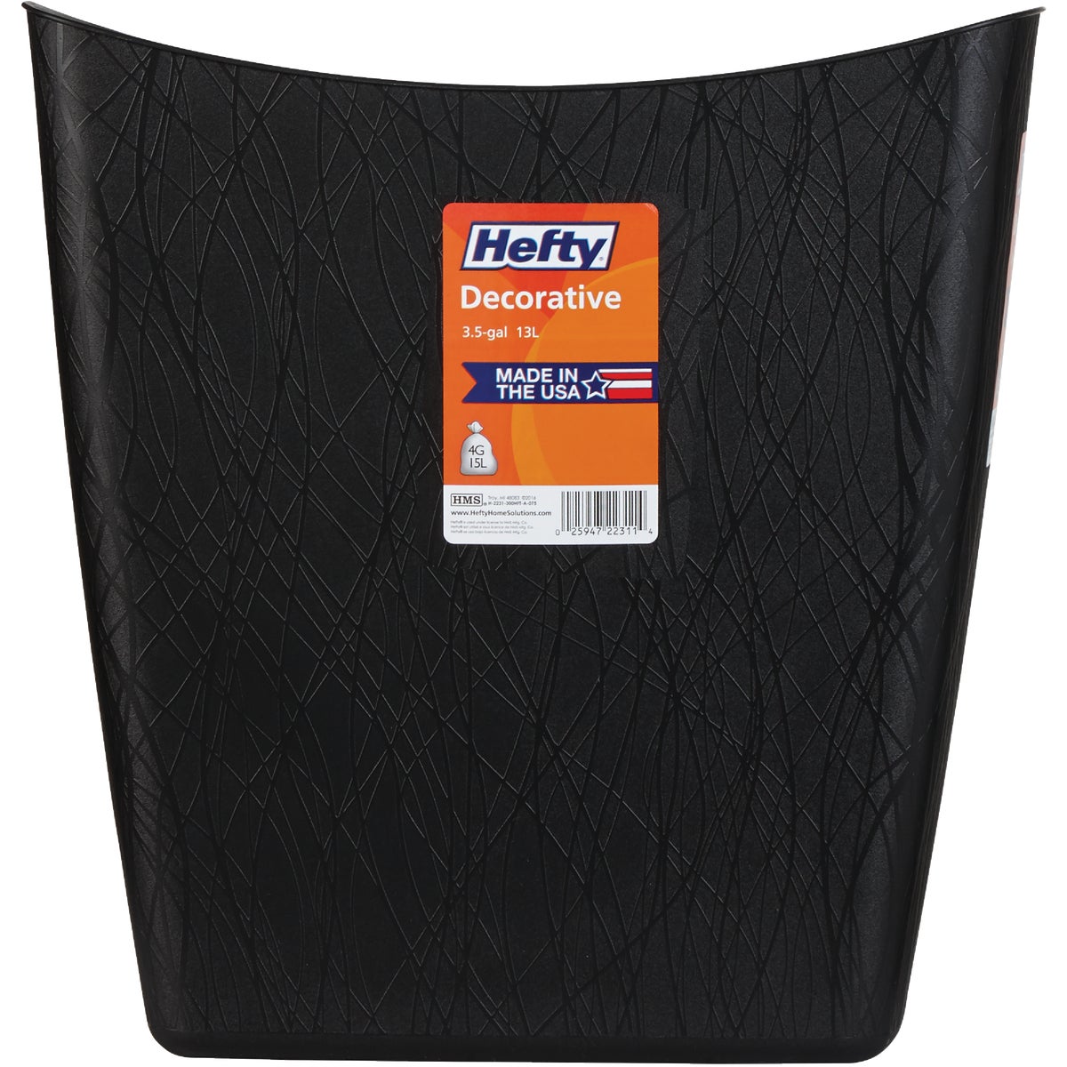 Hefty 3.5 Gal. Black Decorative Wastebasket