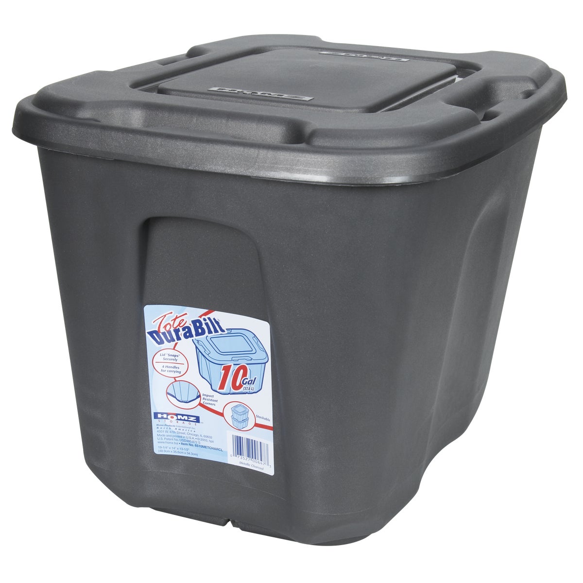 Homz 10 Gal. Gray 4-Way Handle Storage Tote